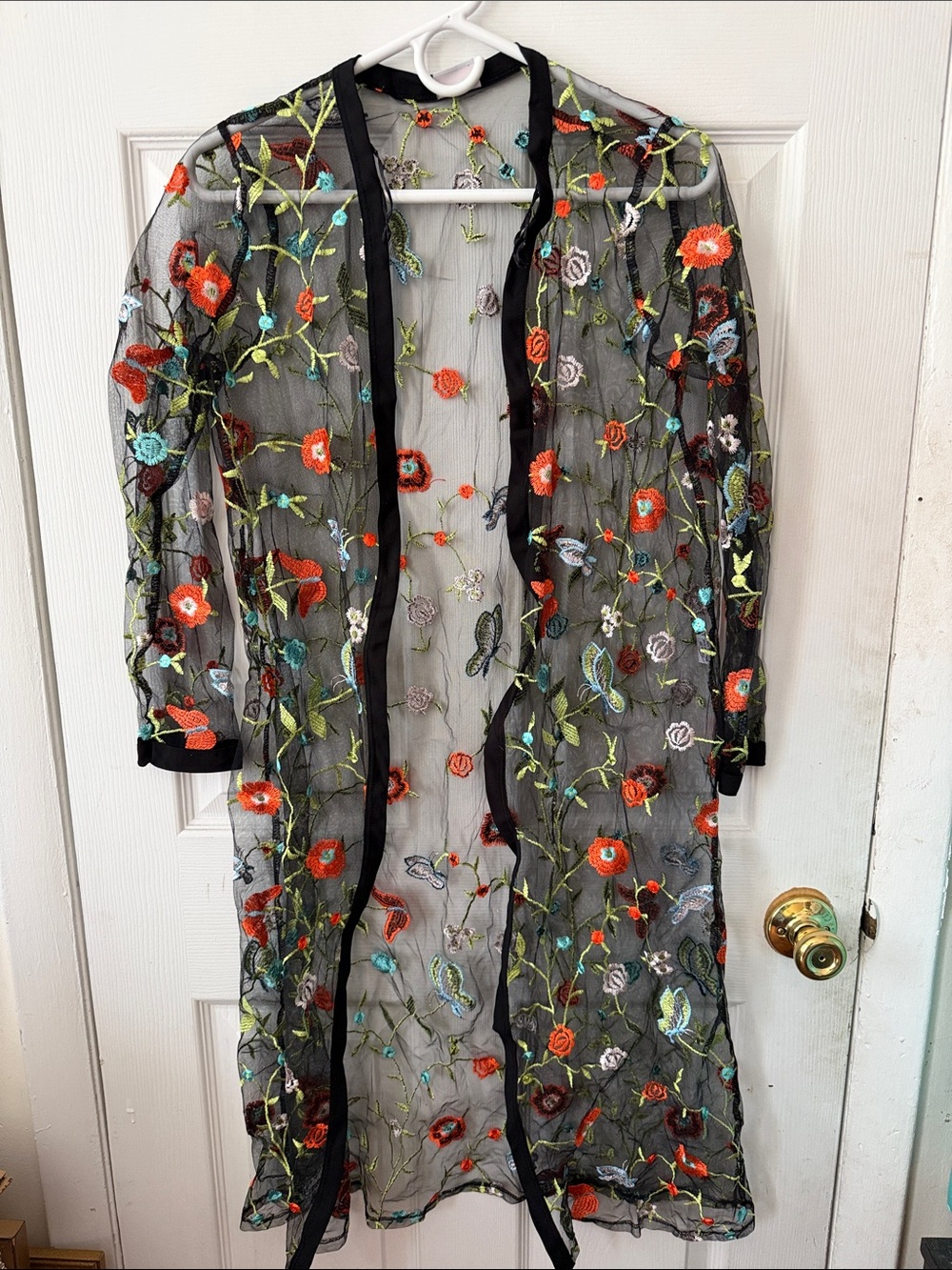 Black Sheer Floral Embroidered Duster